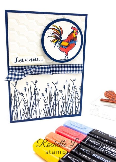 Step-it-Up Sunday, Casual Crafter, Rooster with Stampin' Blends alcohol markers, Country look handmade card