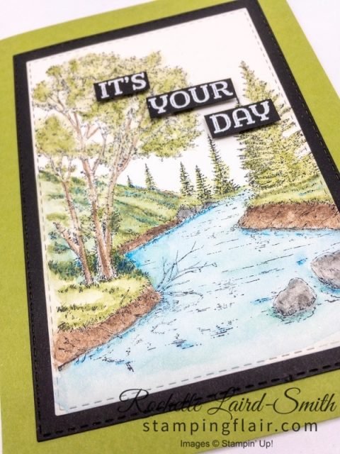 Scenic card with Stampin' Up! Peaceful Place stamp set, water colours