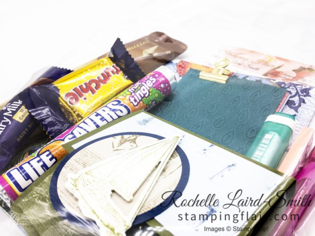 Goodie bags filled with items from Stampin Up catalogue for launch