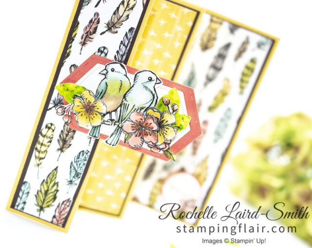Fun Fold card with feathers and birds