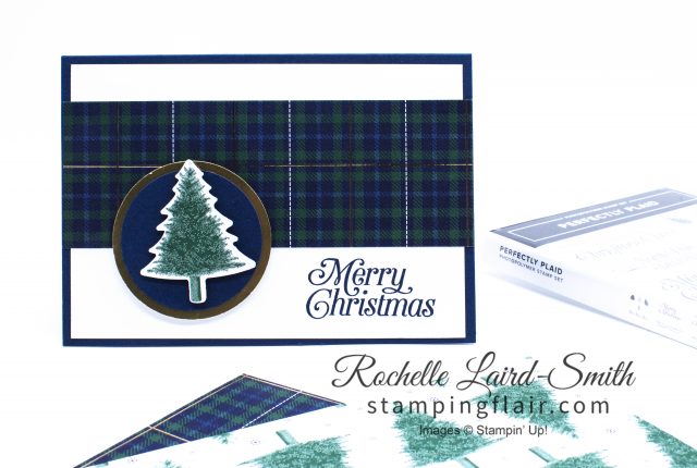 Night of Navy Plaid Christmas card with punched out Pine Tree