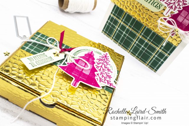 Mini Pizza Box decorated for Christmas with Hammered Metal Embossing Folder