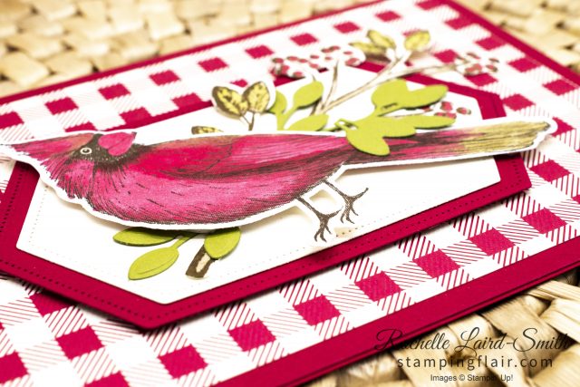 Gingham card with Cardinal image from Toile Christmas stamp set