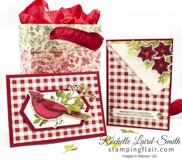 Handmade cards and gift bag with Toile Tidings suite from Stampin' Up!