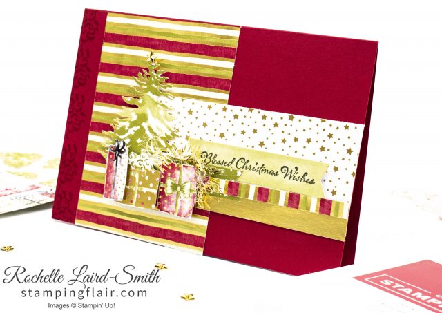 Handmade Christmas card with Tree and presents Red and Green