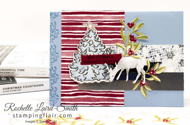 Most Wonderful Time Christmas card with Silver embossed Christmas tree and deer