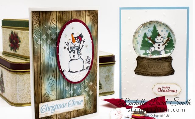 Snowman Stamp set used 3 ways to create vintage Christmas projects