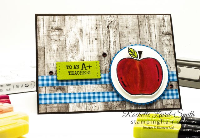 Teacher thank you card with apple coloured with Stampin' Blends