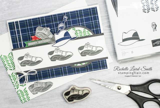 Handmade card with Men's shoes, hat and watch