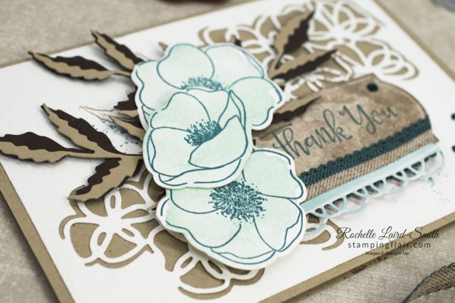 Laser cut look background with poppies handmade card